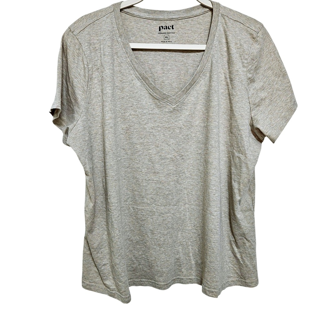 Pact Organic Cotton V-Neck Top Shirt Womens Sustainable Capsule Minimal Beige XL